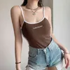 Brown Letter Printed Strap Bodysuit Women Swimsuit One Piece Top Sleeveless Overalls Elegant Female Summer Sexy Bodys Beach 210415