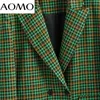 Damskie garnitury Blazers Aomo Kobiety Vintage Green Plaid Blazer Kobieta Z Długim Rękawem Elegancka Jacket Ladies Work Wear Formalne 8y41a