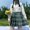 스커트 2022 여름 일본식 단순 격자 무늬 야생 느슨한 플러스 크기 대학 스타일 캐주얼 여성 A- 라인 주름 짧은 치마