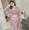 Maternity Dresses Summer Dress Chiffon V Neck Floral Beach Sleeve Knee Length Red Pregnant Women