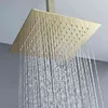 Cabeças de chuveiro de chuva de ouro escovado para banheiro de aço inoxidável 8/10/12/16 "cabeça de chuveiro superior com braço de chuveiro montado no teto de parede H
