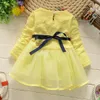 Tjejer blomma klänning bälte gåva älskling för flickas kläder långärmad prinsessa klänning rosa gul vit q0716