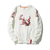 Sweatshirts voor Mannen Vrouwen Yokosuka Souvenir Plum Bloem Borduurwerk Hoodie Lange Mouw O Hals Katoen Knit Harajuku Pullover 210720