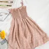 Floral rétro Sling Dress femme été coréen en mousseline de soie mini robe pour femmes Plage A-ligne Sans Manches Imprimer vestidos 210420