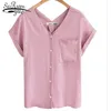 Office lady fashion women shirt summer Lady chiffon short s harajuku V neck casual 3870 50 210521