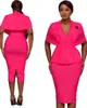 여성 슬림 드레스 우아한 바디 콘 클래스 클래스 사무실 작업 착용 V 넥 대형 패션 Peplum 네이비 블루 화이트 3XL XXL 210416