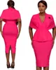 Femmes Robes Slim Élégant Bodycon Chic Dames Bureau Travail Porter V Col Grande Taille Mode Peplum Bleu Marine Blanc 3XL XXL 210416