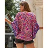 Boheemse losse bloemen vrouwen blouse sexy v-hals batwing mouw knop boho dame blouses w280 210526