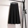 Tigenena elegante Midi geplooid gebreide rok vrouwen herfst winter Koreaanse knie lengte een lijn hoge taille vrouwelijke dames 210621