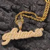 Novo design de moda personalizado nome carta colar banhado a ouro bling cz letras pingente colar com 3mm 24 polegada corda corrente para homem w252v