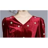 Frauen Luxus Perlen Samt Kleid Hohe Qualität Elegante Büro Vintage Designer Runway Laterne Hülse Vestidos 210520