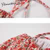 Yitimuceng boho bloemen print spaghetti riem jurken vrouwen zomer sexy strapless hoge taille maxi jurk Koreaanse mode 210601