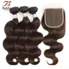 2 Ciemnobrązowe Fali Fali Warzy z zamknięciem Brazylijskie dziewicze włosy 3 wiązki z 44 koronkowymi zamknięciem Remy Human Hair Extensy9038450