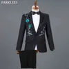 Costumes pour hommes floraux de diamant rouge pour mariage costumes pour hommes 3 pièces blazer + pantalon + noeud papillon mode smoking hommes costume ensemble scène costume homme 210524