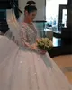 Lyxiga Beadningar Appliques Ball Gown Bröllopsklänningar 2022 Sexig Sheer Långärmade Pärlor Ruched Long Train Bridal Gowns BC0895