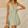 Vintage women green ruffles dresses summer fashion ladies elegant midi party female boho casual girls chic 210427