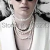 Perfect Multi Strand Genuine Real Leather Freshwater Pearl Necklace Handmade Jewelry