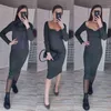 Croysier Dresses For Women Sexy Strapless Ribbed Knitted Bodycon Dress Women Winter Long Sleeve Midi Sweater Dress Clothes 211206