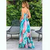 Женские платья напечатаны Bohemia ES Sexy Dong Print Floral Maxi V шеи спагетти ремешок плюс размер летом ES 210513