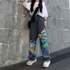 Summer Autumn Casual Jeans Woman Long Trousers Cowboy Female Loose Streetwear Graffiti Print Pants ZA5047 210427