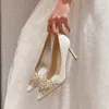 Crystalsbridal Pumps Sparkly Donna Punta a punta Perline Tacchi alti sottili Bianco Rosso Poco profondo Abito antiscivolo Scarpe da sposa da sposa AL9696