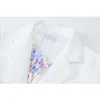Женщины белый пиджак пиджак весна высокая талия тонкий пальто женский шелковый шарф сращенные глубокие V шеи французские винтажные высокое качество внешность 210417