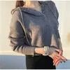 Maglione con cappuccio lavorato a maglia coreano Pullover donna inverno 4 bottoni manica lunga morbido elegante moda donna top maglioni Femme 210513