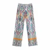 2021 Impresso Calças Flared Mulheres Vintage Cintura Alta Voltar Elástico Pant Moda Remendo Bolso Flared Pernas Zip Mulher Calças Q0801