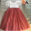 Girls Lolita Lace Long Dress for Kids Straight Tulle Princess Vestido Sashes Flowers Teens 's Wedding Clothing 210529