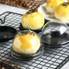 100 adet Yuvarlak Yumurta-Yolk Puf Konteyner Şeffaf Mooncake Dome Kutuları Pişirme Ambalaj Kutusu (Altın Tepsi)