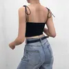 E-girl Casual Black Harajuku Cami Top White Stripe senza maniche Backless Women Spaghetti Strap s Tees Tie Up Fashion Crop 210517