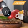 Electric Salt and Pepper Mill Grinders Set Adjustable Thickness Herb Spice with Led Light Kichen Barbecue Grinding Tools 220221