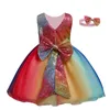 Dziewczyny Sukienki Dla Dzieci Rainbow Cekiny Księżniczka Sukienka Baby Birthday Party Baptism Suknia Maluch Dzieci Letnie Odzież Bez Rękawów Q0716