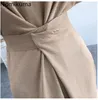 Nomikuma Slim Waist Dress Women Vintage O Neck Long Sleeve Mid Calf Knitted Vestido Femme Solid Color Split Casual Dresses 3d626 210514