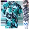 Męskie wakacje Casual Krótki Rękaw Aloha Hawaiian Koszula Palma Drukowane Tropikalne Blue Shirts Camisa Hawaiana 210721