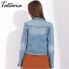 ショートジャケットデニムコート女性スリムな因果的長袖の女性のジャケットのターンダウンカラーヴィンテージプラスサイズ5xl Jaqueta Jeans 210514