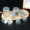 Bouteille de crème pour le visage en verre dépoli Pots cosmétiques rechargeables Bouteilles de récipient de stockage de baume à lèvres vides avec couvercles en argent 5g 10g 15g 20g 30g 50g