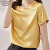 Summer Plus Size 3XL Casual Silk Short Sleeve Women Satin Blouse Loose Ladies Tops O-neck Clothes Blusas 13879 210417