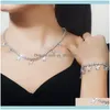 Örhängen Smyckenbehandlingar Utsökta 3 st Cubic Zirconia Butterfly Dangle Örhängen Armband och halsband Kvinnor Engagemang Smycken Satser JS263