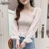 Sweet Long Sleeve Fashion Women Blouses Printed Floral Blusas Mujer Shirts for Woman Korean Ruffled 10311 210427