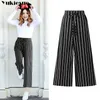 Streetwear Striped Women's Pants Capris med hög midja bredben byxor för kvinnor byxor kvinna byxor kvinnlig plus storlek 6xl 210519