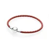 Genuine 925 Sterling Silver Fit Pandora Bracelet Leather Cord Red Square Head Round Head Accessory Bracelet DIY Bead Love Heart Bl244a