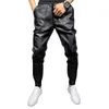 Arrivals Winter Thick Warm PU Leather Pants Men Clothes Simple Big Pocket Windproof Casual Trousers Black Plus Size 40 210715