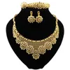 Luxo amarelo cor de ouro flor conjunto de jóias de cristal para mulheres colar pulseira brincos anel casamento nupcial jóias sets216t