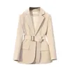 Fitaylor primavera outono escritório senhoras blazer jaqueta mulheres um botão cor sólido terno casaco elegante moda outwear com cinto 211006