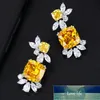 Stud Top Quality Boucle D'oreille Femme Earrings For Women Wedding Engagement Charm Shiny CZ Clear Yellow Crystal1