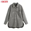 Women Solid Gray Suede Oversized Jacket Spring Fashion Female Long Sleeve Tops BE512 210416