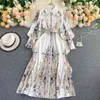 Runway Autumn Spring Vintage Long Sleeve Print Floral High Waist Boho A-Line Party Maxi Dress Elegant Luxury Dresses Women 210806