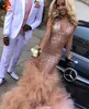 Vestido De Gala Seksi Siyah Kızlar Mermaid Pembe Gelinlik Modelleri 2021 Payetli Afrika Ruffled Tren Uzun Örgün Akşam Parti Abiye