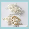 Jewelrygold Sier Color Porcelain Flower Bridal Small Comb Pearls Jewelry Handmade Women Wedding Prom Hair Piece Aessories Drop Delivery 2021